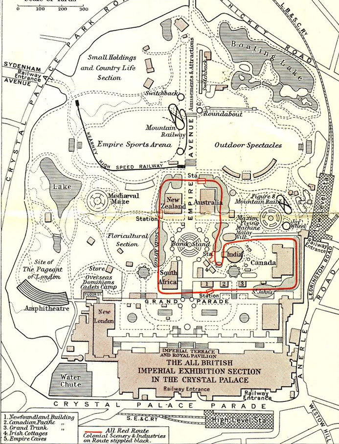 Map of the 1911 Festival of Empire ground, including the All Red Route