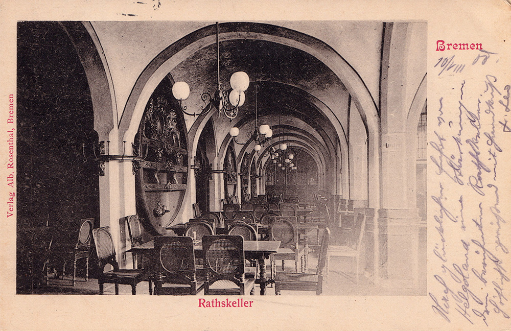 Postcard showing the wine cellar under Bremen town hall